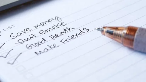 Close up of completed tasks on to do list with check marks and pen laying o.. Stock Footage 333030692