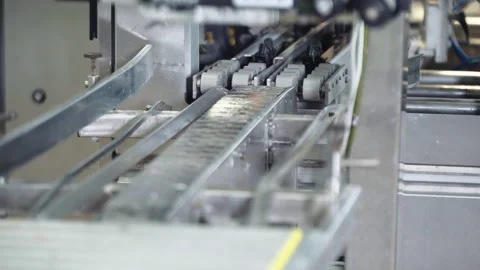 A Close-up of the Complex Conveyor Line at the Dairy Production Factory Stock Footage 277934989