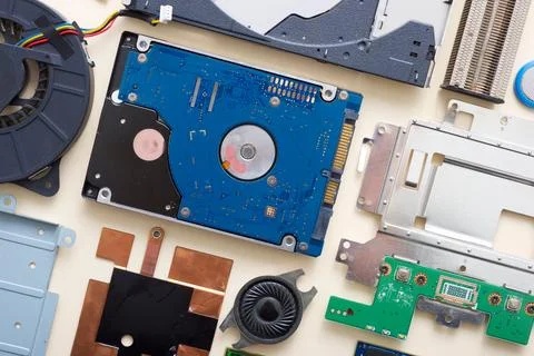 Close-up of the components of an old laptop computer Stock Photos