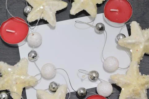 Close up of a composition of Christmas decorations with copy space Stockfoto's