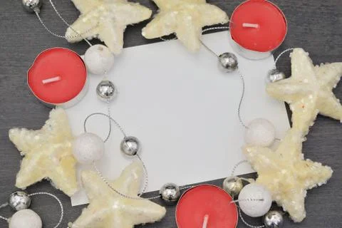 Close up of a composition of Christmas decorations with copy space Stockfoto's