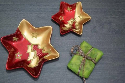 Close up of a composition of Christmas decorations Stockfoto's