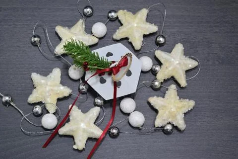 Close up of a composition of Christmas decorations Stockfoto's