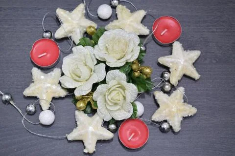 Close up of a composition of Christmas decorations Fotos Stock