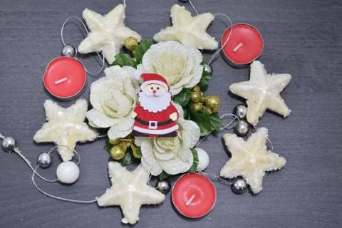 Close up of a composition of Christmas decorations Stock Photos
