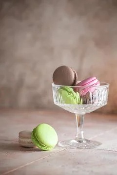 Close-up composition with colorful macaroons. Stock Photos