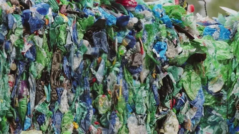 Close-Up of Compressed bundles of plastic bottles at the recycling center. Stock-Footage 165295627