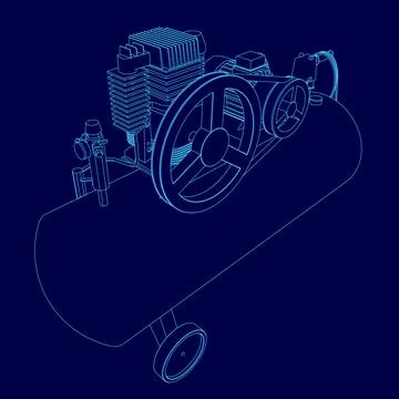 Close up of a compressor with a blue outline. The compressor is a machine used Stock Illustration