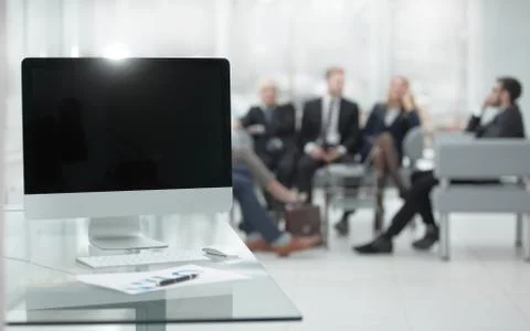 Close up.computer with black blank screen and financial chart on the desktop Stock Photos