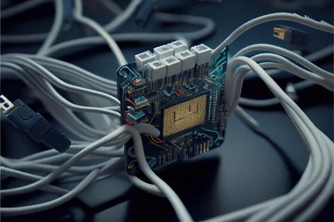 A Close Up Of A Computer Board With Wires And Wires Attached To It And A Micro Illustrazione stock