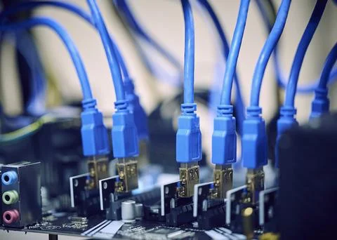 Close-up of computer cables in server room Stock Photos