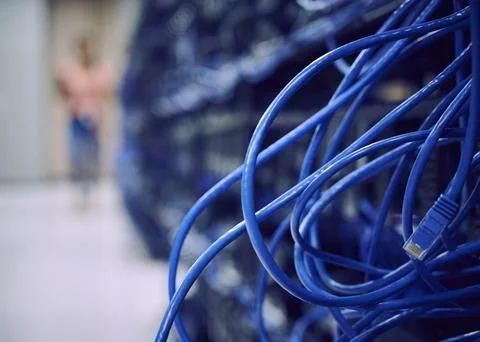 Close-up of computer cables in server room Stock Photos
