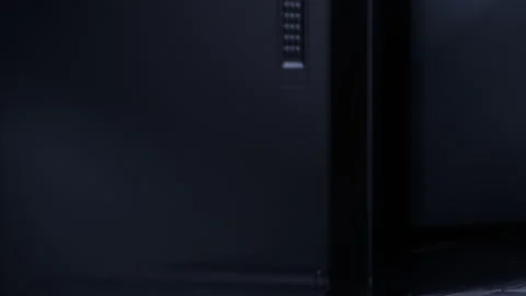 Close up of computer case in dark room showing modern design elements Stock Footage 342813807