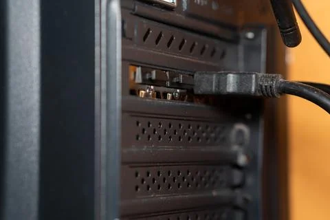 Close-up of Computer Case Ports and Cables Stock Photos