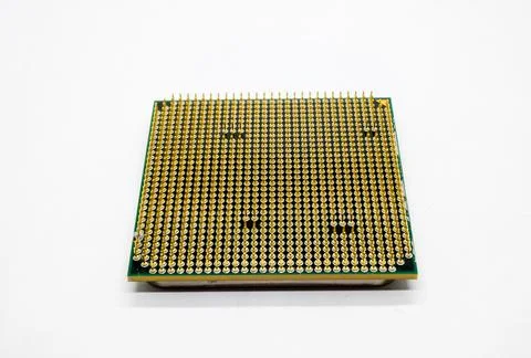Close up of computer central processing unit with pins at it's surface. Foto stock