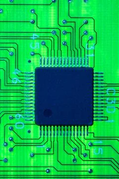 Close-up of computer chip and motherboard of PC computer Stock Photos