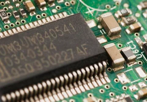 Close-up of a computer chip on a circuit board Stock Photos