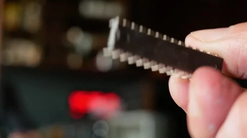Close-up of a computer chip in hands Stock Footage 284479667
