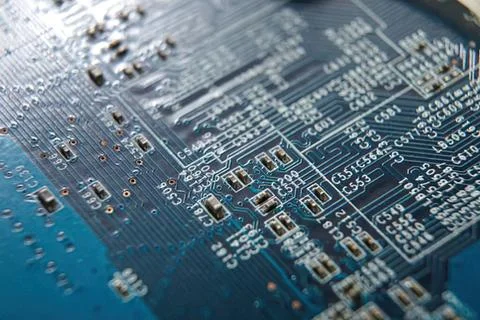 Close-up of a computer circuit board with electronic components Stock Photos