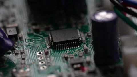 Close Up Of A Computer Circuit Chip Board, Cinematic Stock Footage 303989051