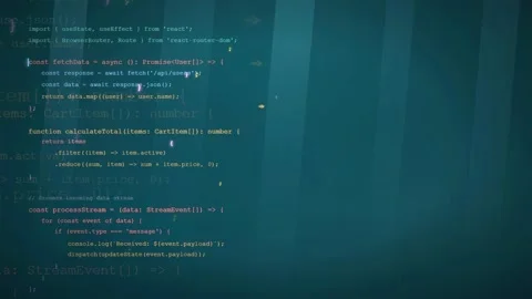 Close up of computer code scrolling on a dark screen with digital data overlays Stock Footage 339962222