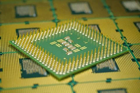Close up of computer CPU showing micro pin grid for stable motherboard conn.. Stock Photos