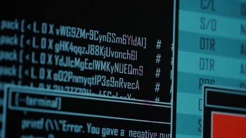 Close up of computer data being loaded or accessed via hacking window terminals Stock-Footage 80142586