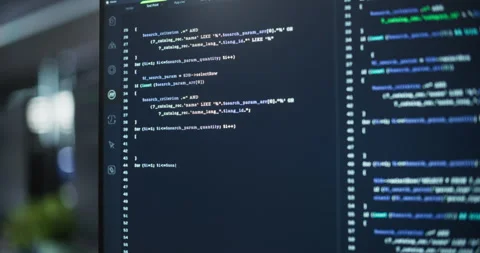 Close Up Computer Display with Software Code Stock Footage 243556211