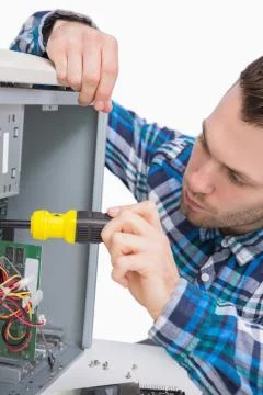 Close-up of computer engineer working on cpu Foto stock