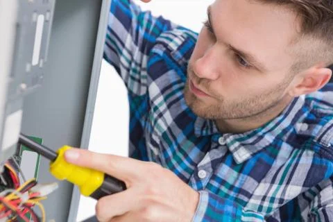 Close-up of computer engineer working on cpu Foto stock