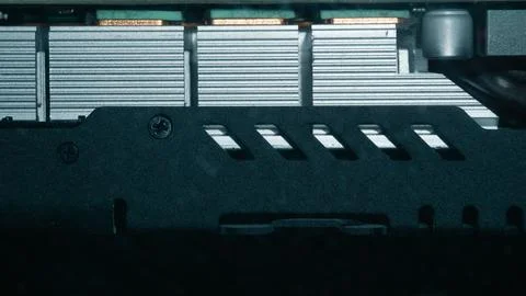 Close-up of computer graphics card cooling system and metal casing Stock Photos