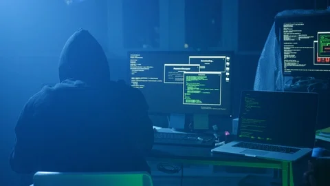 Close-up of computer hacker typing a code to break the server. Failing attempt Stock Footage 108818501