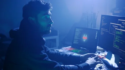 Close-up of computer hacker typing a code to break the server. Failing attempt Stock Footage 108820679