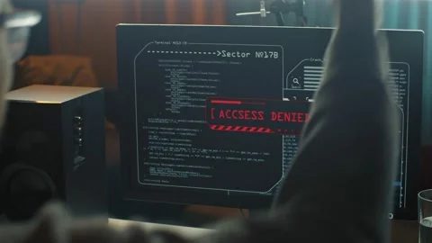 Close-up of computer hacker typing a code to break the server. Failing attempt Stock Footage 169446780
