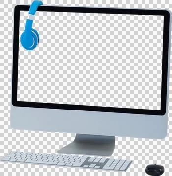 Close-up of computer with headphones Stock Illustration