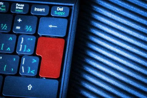 Close up of Computer Keyboard With Blank Red Button Stock Photos