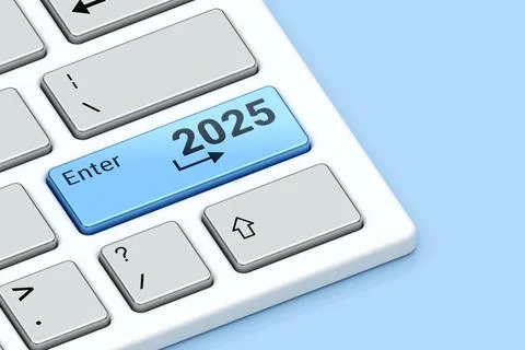 Close-up of computer keyboard with blue Enter 2025 key, symbolizing fresh s.. Stock Photos