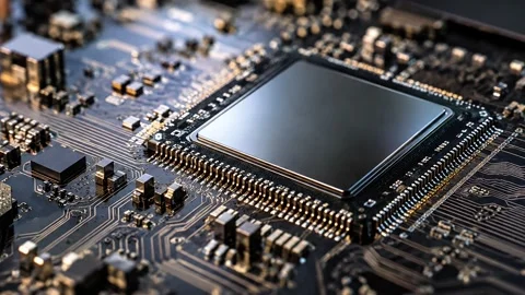 Close-up of a Computer Microprocessor on a Circuit Board Stock Footage 346176007