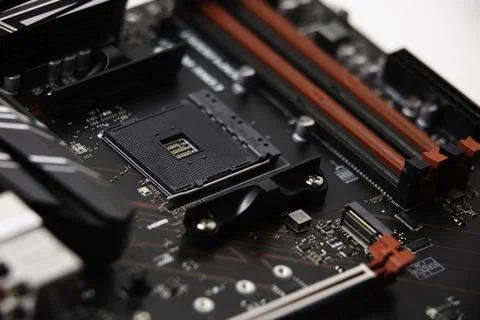 Close up of a computer motherboard Stock-Fotos