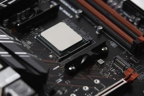 Close up of a computer motherboard Stock Photos