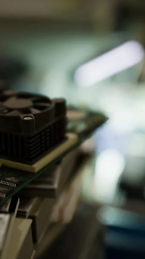 Close up of a computer motherboard showcasing intricate electronic components Stock Footage 324499501