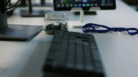Close up of computer peripherals on server room desk Stock Footage 319540209