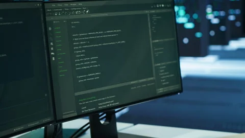Close up of computer peripherals used by engineers coding in modern data center Stock Footage 280801127