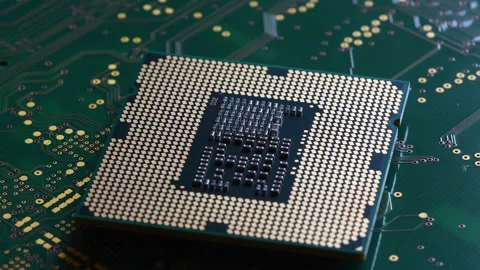 Close-up of a computer processor on green electronic board Stock Footage 157122063