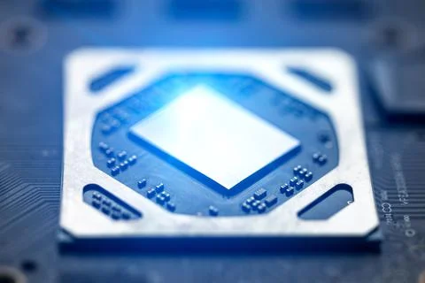 Close-up of a computer processor illuminated by a bright light 写真素材