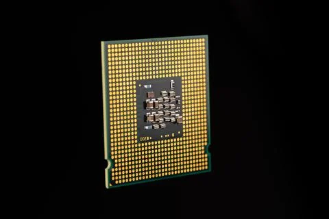 Close-Up of a Computer Processor Isolated on a Black Background 写真素材