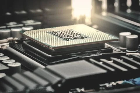 Close up of a computer processor on a motherboard Close up of a computer p... 写真素材