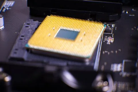 Close-up of computer processor on motherboard 写真素材