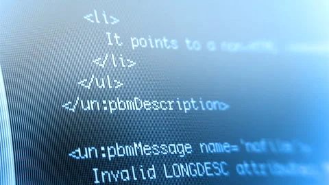 Close-Up of Computer Programming Code on Screen with XML Tags - Real Video 4K Video stock 321664030