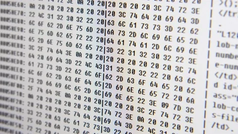 Close up on computer screen binary code on White background. 스톡 동영상 139628978